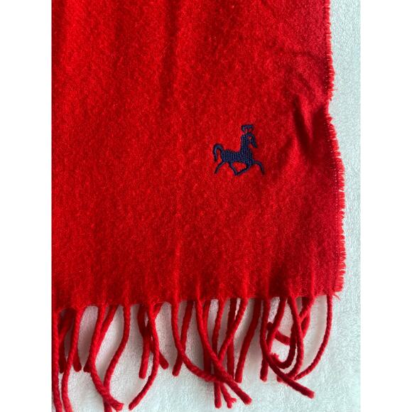 Vintage Lambswool Made In Italy Red Wool Winter Scarf with Fringe Preppy Unisex - Picture 2 of 8